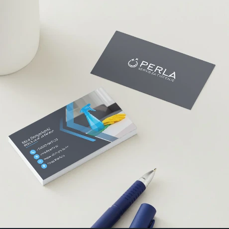 Minimalist business card design for Perla craft business, emphasizing clean typography